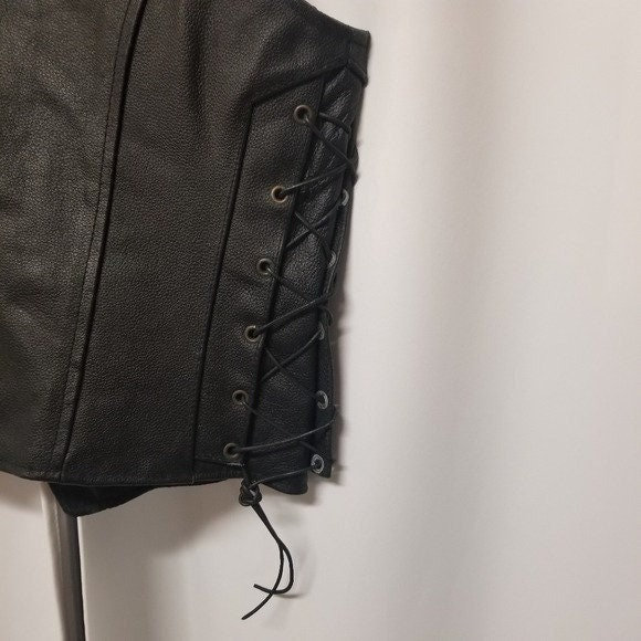 Vintage 90s Y2k Grunge Punk Black Leather Lace-up Side Zip
