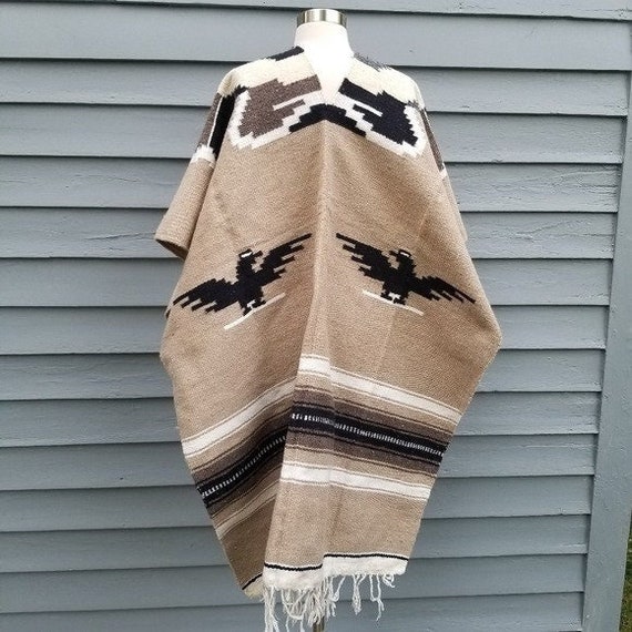 Vintage 60s Wool Native American Double Thunderbird Eagle Serape Jorongo Poncho Etsy Canada