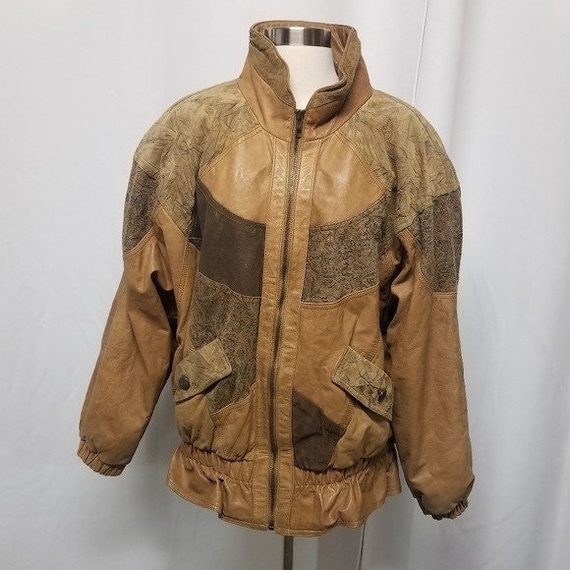 Vintage 80s Retro The Bad Lands Tan Patchwork Bom… - image 1