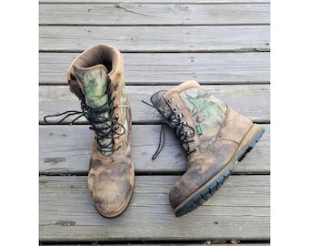 Vintage y2k Cabela's Hunting Boots Brown Camo Thinsulate Ultra Vibram Mens 9.5 D