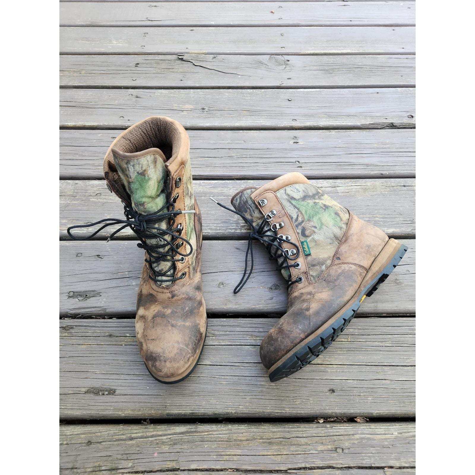 Vintage y2k Cabela\'s Hunting Boots Brown Camo Thinsulate Ultra Vibram Mens 9.5 D Cabela main image 2