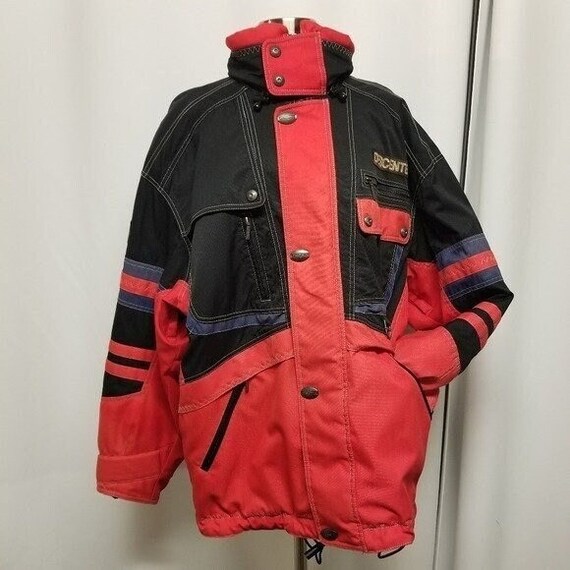 Vintage 80s Retro Descente Red Black Colorblock Ski Parka Jacket