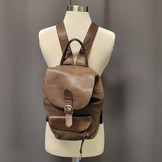 Vintage 90s y2k Backpack Brown Pebbled Genuine Leathe… - Gem