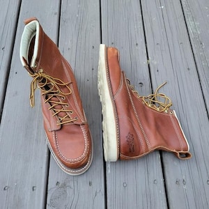 Vintage 90er Jahre Field & Stream Whisky Braun Leder Classic Moc Toe Boots 39 cm