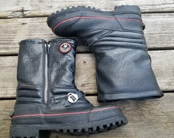 Vintage 80s Scorpion Snowmobile Boots Black Leather Red 