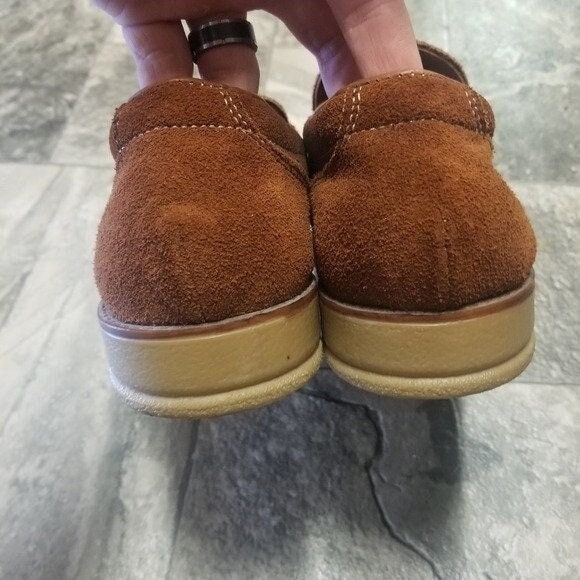 Vintage 70s Iron Age Steel Toe Brown Suede Leather Moccasin 