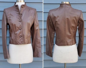 Vintage 70s Brown Leather Boho Cowgirl Western Bolero Cropped Moto Jacket Sm