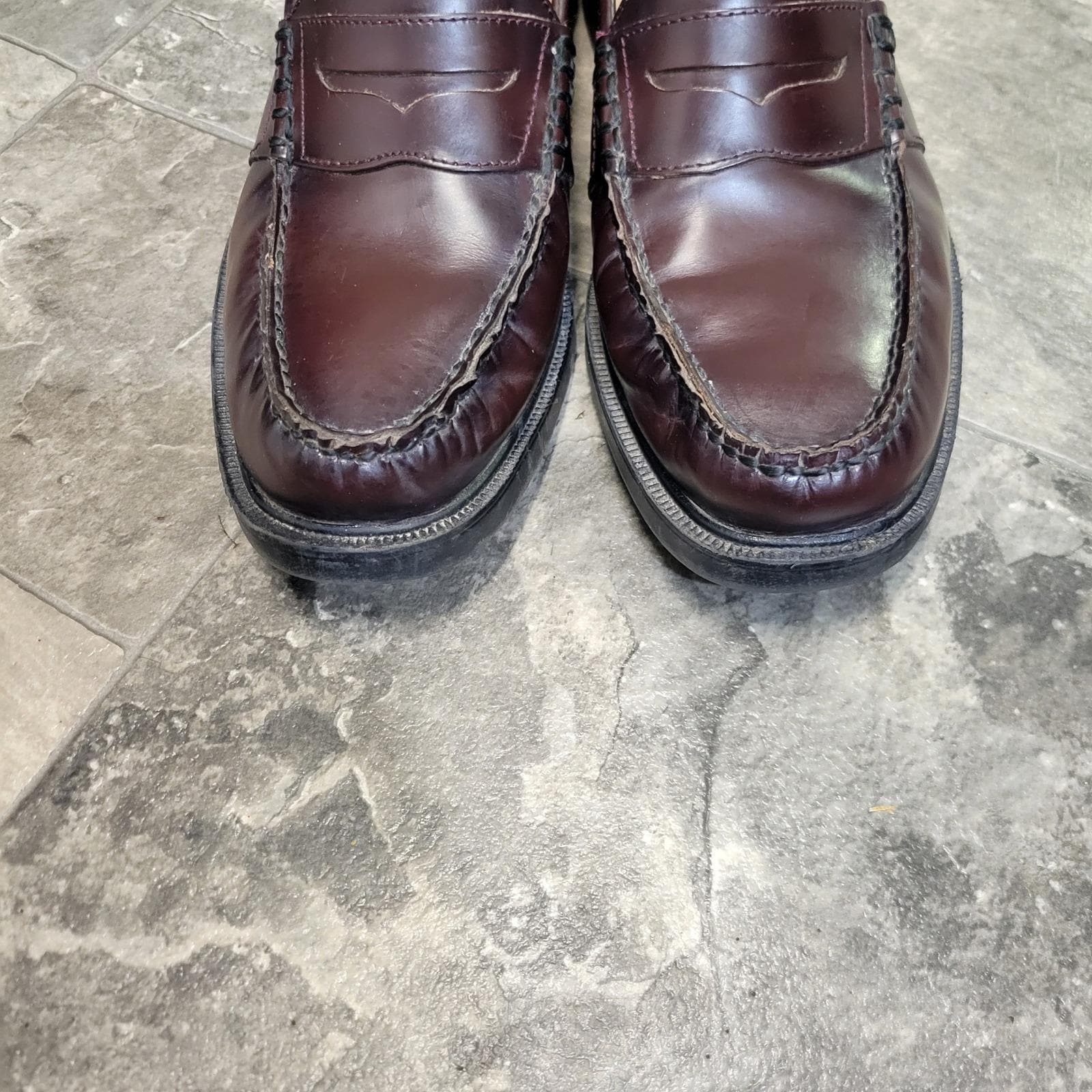 Vintage Nunn Bush Penny Loafers Burgundy Leather Moc Toe 