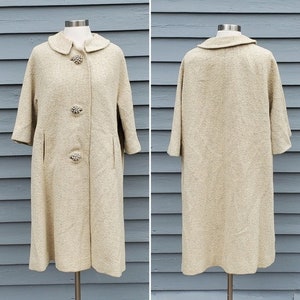 Vintage 50s 60s Retro Pin Up Jackie O Kennedy Swing Mod Boucle Wool Trench Coat