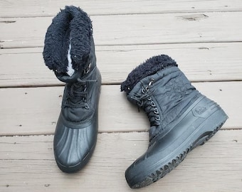 Vintage 90s y2k Sorel Black Snowflake Embroidered Waterproof Snow Winter Boots