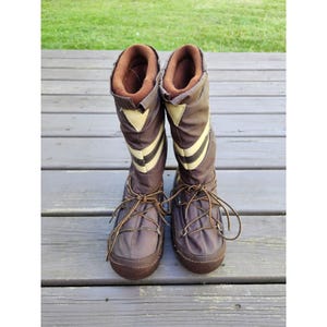 Vintage Moon Boots Brown Cream Chevron Stripe Retro Snow Boots Size 7-8 image 4