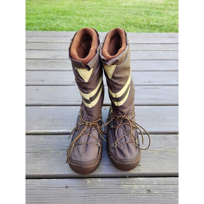Vintage Moon Boots Brown Cream Chevron Stripe Retro Snow Boots Size 7-8 image 4
