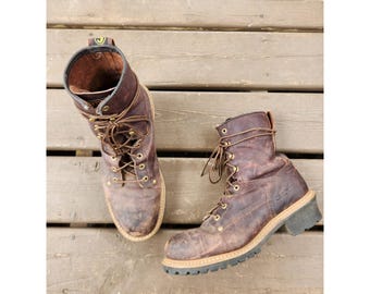 Botas de trabajo Carolina 1821 Logger, de cuero marrón oscuro, con puntera de acero, para hombre, talla 11.5 2E ancha.