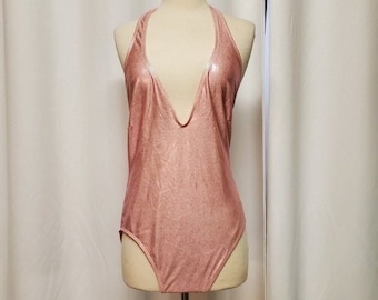 vintage des années 90 y2k Newport News rose métallisé Malibu Barbie Deep Plunge maillot de bain 12