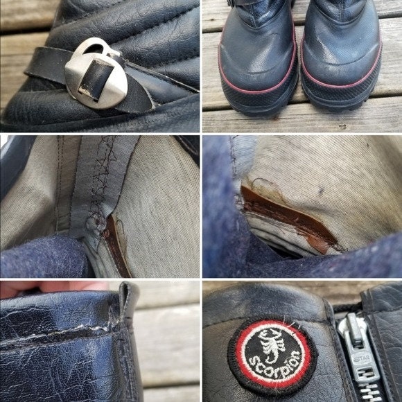 Vintage 80s Scorpion Snowmobile Boots Black Leather Red Stripe Grunge Distressed Vintage 80s Scorpion Snowmobile Boots Black Leather Red  main image 4