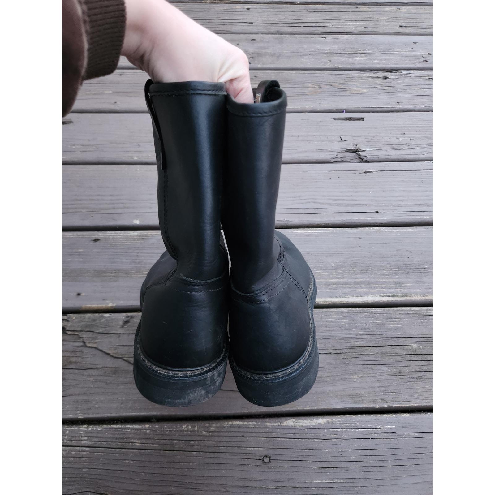 Vintage 70s Mason Western Boots Black Leather Pull on Biker Work