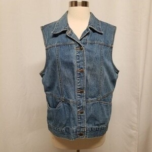 Vintage 90s y2k St John&#39;s Bay Vintage Indigo Blue Jean Vest Button Down Woman&#39;s Large