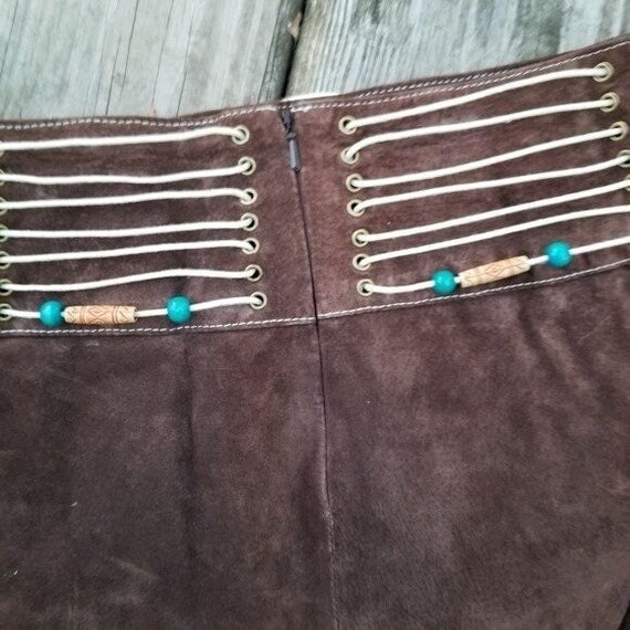 Vintage 90s Wilson's Brown Suede Leather Beaded M… - image 4