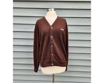 JCPenney The Fox Sweater Cardigan Brown Orlon Acrylic 80s Vintage Large
