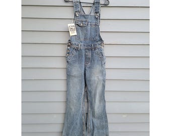 Vintage 90s Y2K Silver Jeans Overalls Blue Denim Trainmaster Flare Leg Size 7/31