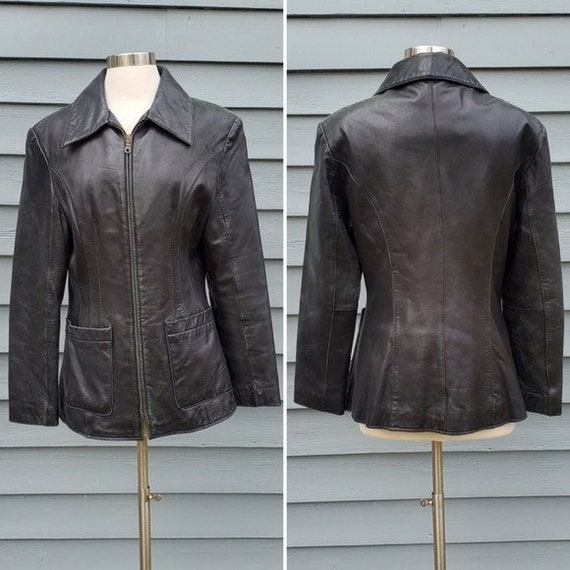 Vintage 90s y2k Wilson's Black Leather Mid Length… - image 1