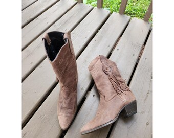 Laredo Western Cowboy Boots Brown Leather Fringe Tassel Pointed Toe 6.5M