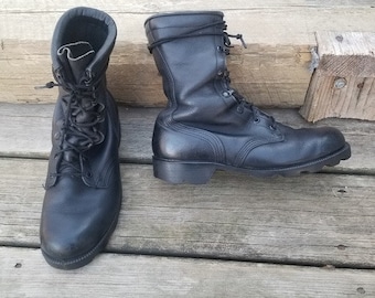 Vintage 90s y2k Grunge Punk Rock Black Leather Military Issue Combat Moto Boots