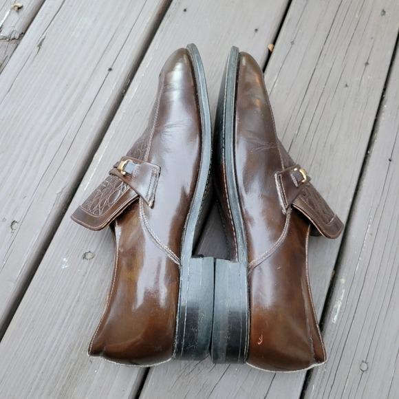 Vintage 60s Mason Shoes Brown Leather Gator Horsebit Vamp 