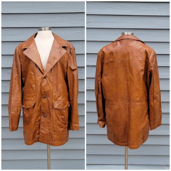 Vintage 70s Western Sears Brown Leather Shop Wool Insulated Car