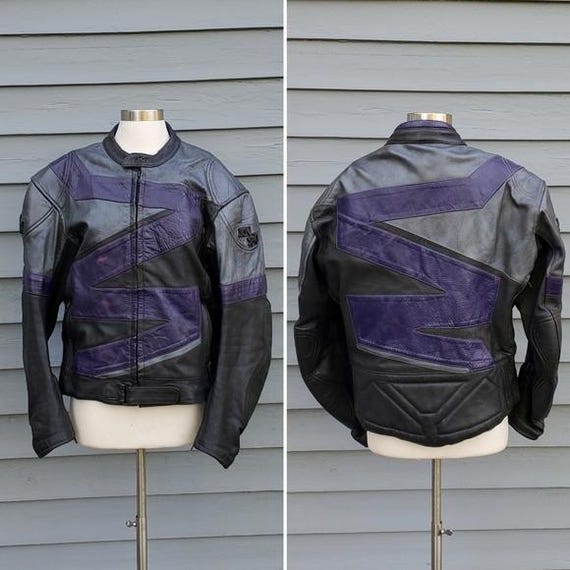 Vintage 90s Y2k Black Purple Leather Armored Padded