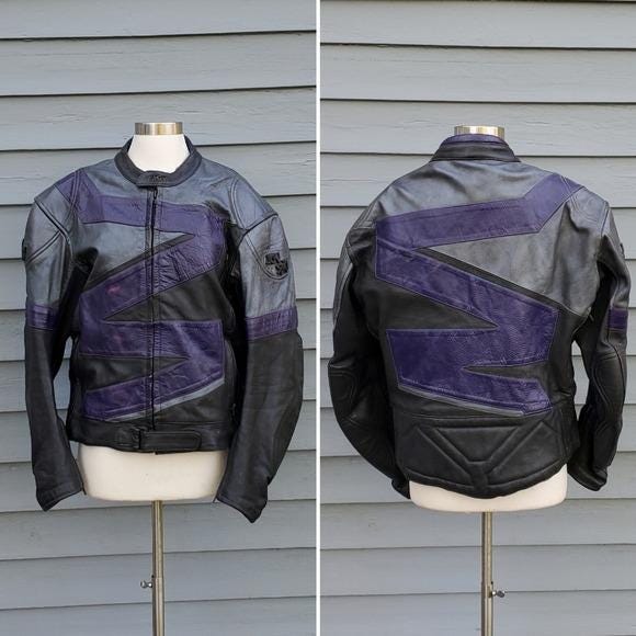 Vintage 90s Y2k Black Purple Leather Armored Padded