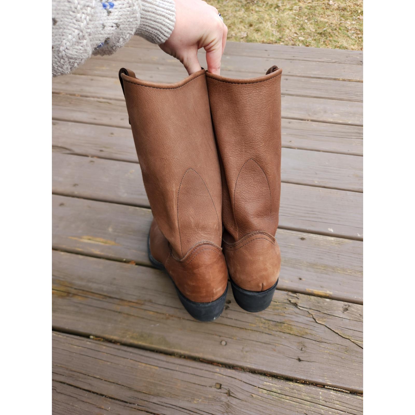 Vintage 90s Mason Western Boots Brown Leather Pullon Vibram  display picture 1