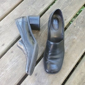 Vintage 90s y2k Black Leather Chunky Heeled Punk Lolita Oxford Loafers 10