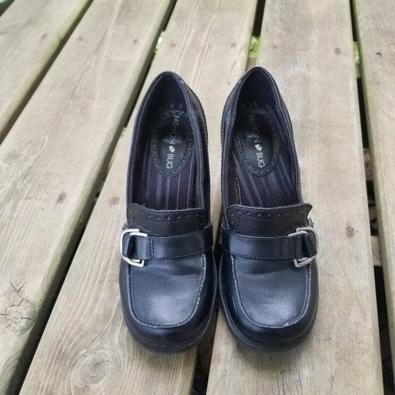 Vintage 90s Y2k Heeled Platform Oxford Buckle Shoe Pumps
