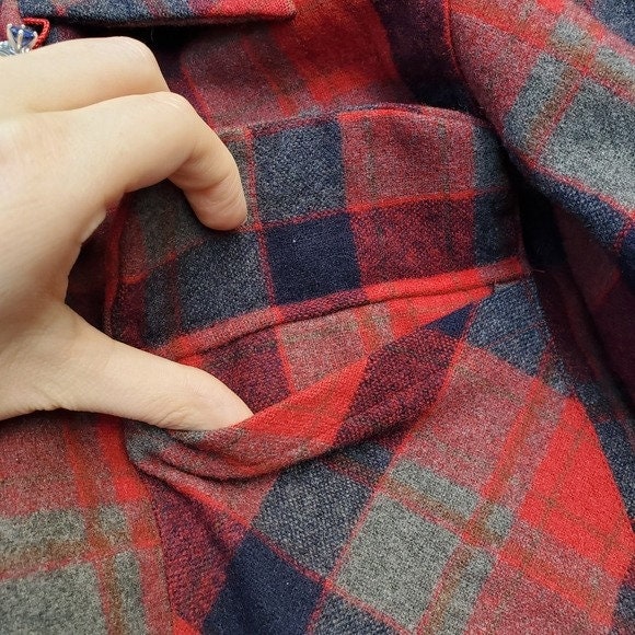 Vintage 60s Pendleton Wool Board Shirt Red Navy Blue and Gray