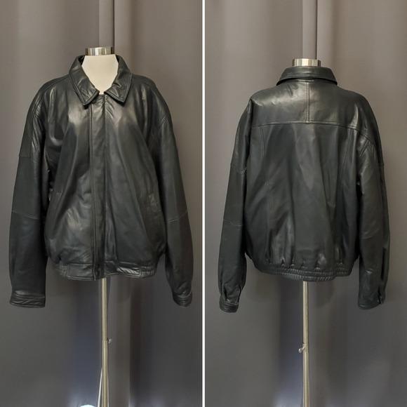 Vintage 90s Y2k Black Leather Car Coat Racer Racing Moto Bomber