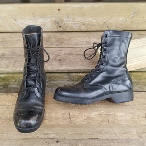 Vintage 70er Vietnam Grunge Punk Schwarz Leder Military Ausgabe Kampf Moto Stiefel 6
