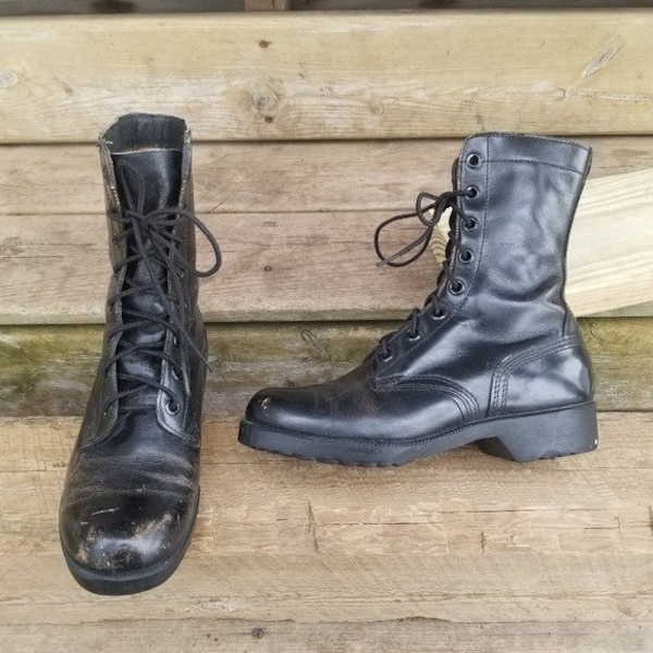 Vintage 70s Vietnam Grunge Punk Black Leather Military Issue Combat Moto Boots 6