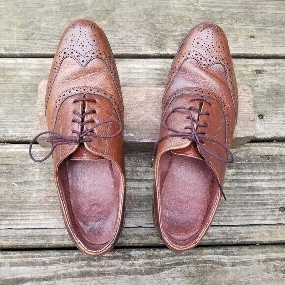 Vintage 70s Brown Leather Wingtip Brogue Vibram Sole‎ Lace-up Derby Oxfords 8 il_1080xN.5595108230_1mi2.jpg main image 4