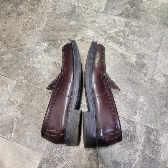 Vintage Nunn Bush Wine Loafers Size 11  Slip On Dress Shoes Vintage Nunn Bush Penny Loafers Burgundy Leather Moc Toe  main image 4