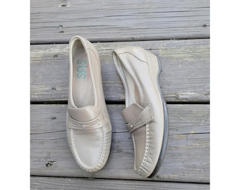 Vintage SAS Easier Loafers Taupe Mocha Leather Wedge Comfort Shoes Size 6.5 M
