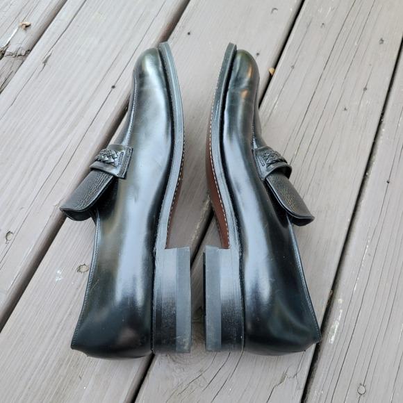 Vintage 60s Mason Shoes Black Leather Braided Vamp‎ Moc Toe Dress Loafers 11.5 Vintage 60s Mason Shoes Black Leather Braided Vamp Moc Toe  main image 2