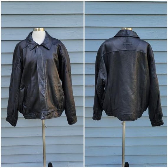90s 00s croft&barrow レザージャケット Y2K　 黒　XL Vintage 90s Y2k Croft & Barrow Black Leather Bomber Racer Bomber