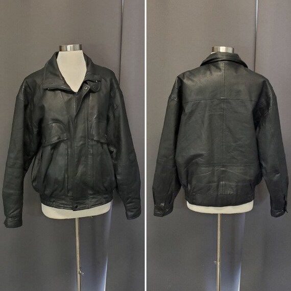 Vintage 90s Y2k Black Leather Aviator Flyboy Flight