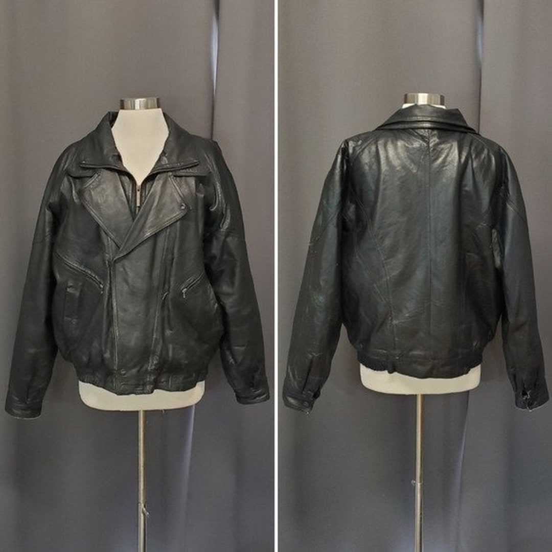 ジャケット・アウター 90s leather bomber flight jacket Y2K 18 Vintage 90s Y2k Black Leather Aviator Flyboy Flight
