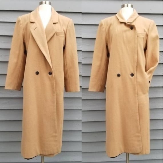 Vintage 80s Adolfo Retro Camel Tan Wool Double Breasted Trench Coat 10 Etsy UK