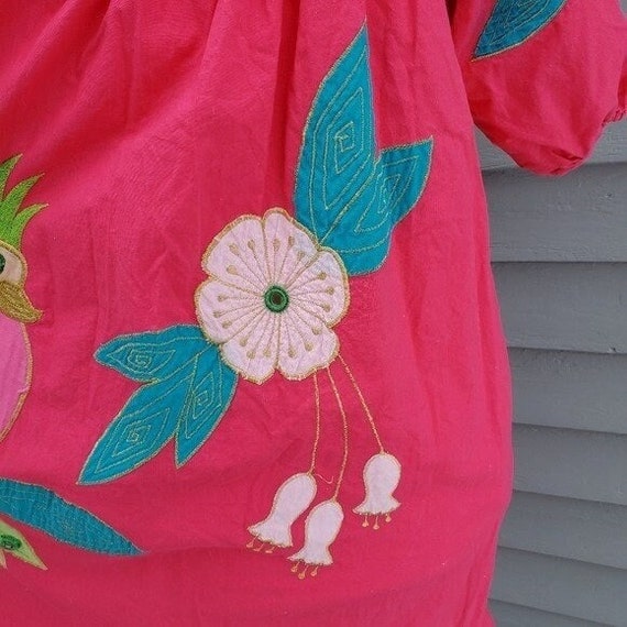 Vintage Rare Exotic Hot Pink Embroidered Floral C… - image 4