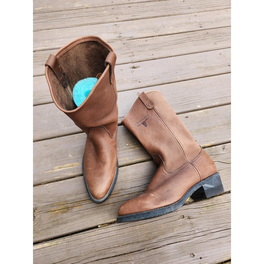 Vintage 90s Mason Western Boots Brown Leather Pullon Vibram Sole