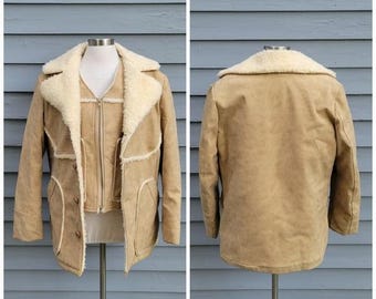 Vintage Wiman Western Jacket L 80s Sherpa Lined Faux Suede USA
