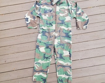 Vintage 90s y2k Retro Military Camo Camouflage Print Coveralls Jumpsuit Men's XL